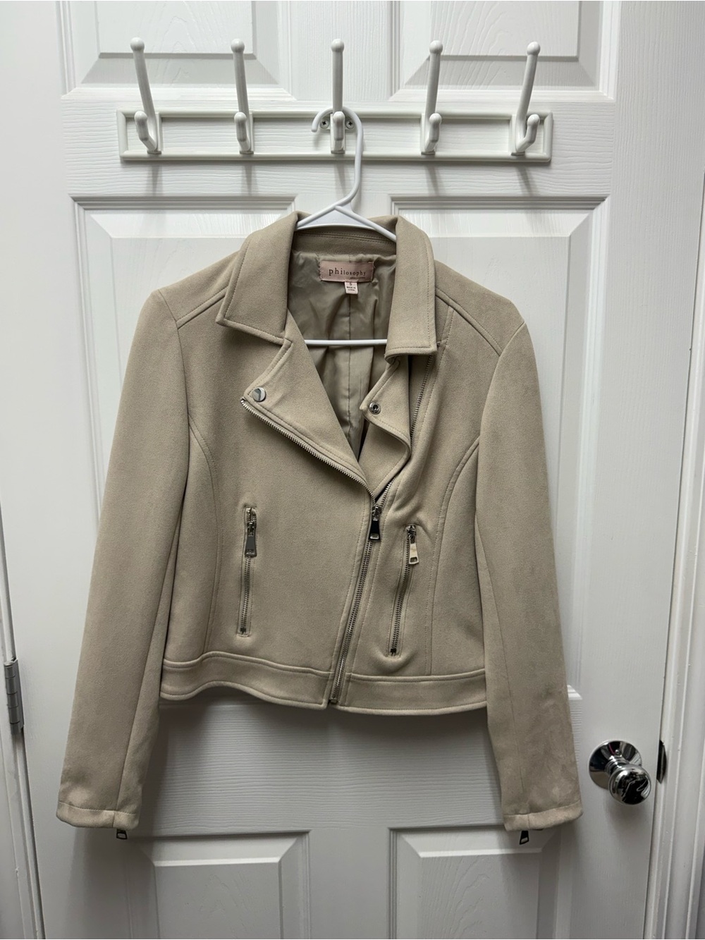 Philosophy Neutral Taupe Faux Suede Moto Jacket